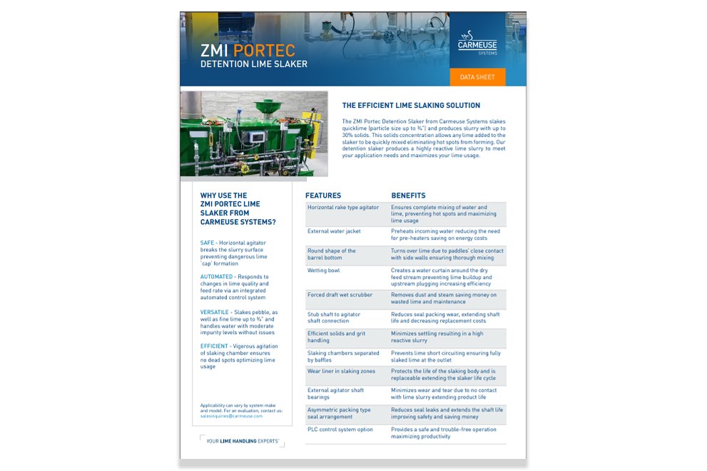 ZMI Portec Detention Lime Slaker Data Sheet