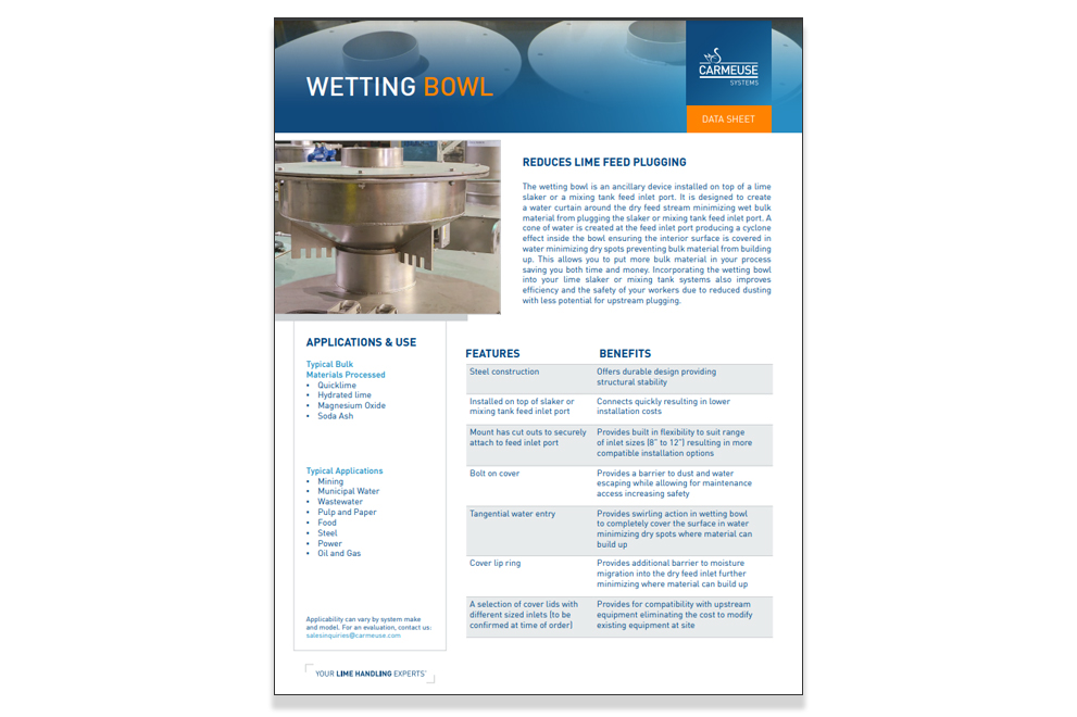 Wetting Bowl Data Sheet