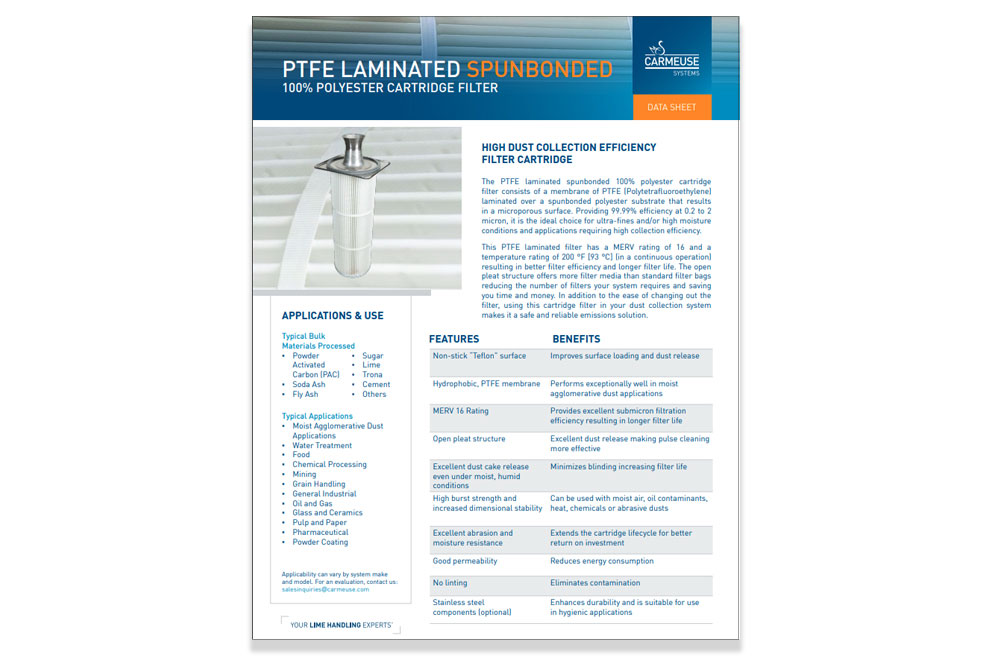PFTE Laminated Spunbonded Cartridge Filter