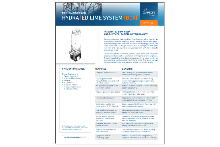 Pre-Engineered Hydrated Lime System in a Box Data Sheet