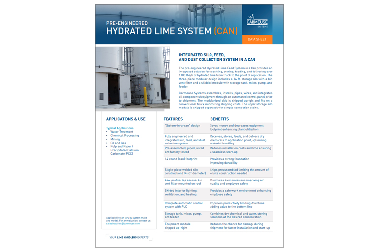 Pre-Engineered Hydrated Lime System in a Can Data Sheet